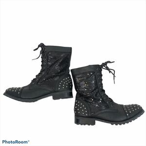 Gia‎ Mia Black Studded Sequin Dance Combat Boots 8